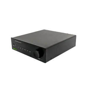 GOTHAM AUDIO Baby Goth-100 Integrated Amplifier with a large front volume knob, power button, and multiple LED indicators.