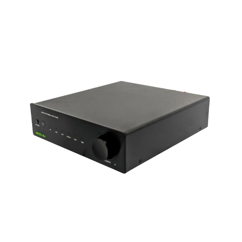 Origin Acoustics Wsk200 &Amp; Gotham Audio Baby Goth-100 Audio Bundle Gotham audio baby goth-100 integrated amplifier with a large front volume knob, power button, and multiple led indicators.