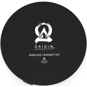 ORIGIN ACOUSTICS WSK200 In-Room Wireless Subwoofer Transmitter Kit, round black disc with white logo and WIRELESS TRANSMITTER text.