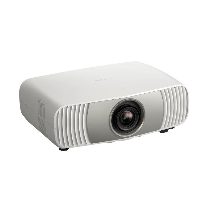 Epson Eh-Ls6000 4K Hdr Laser Home Theater Projector White home cinema projector with a large central lens and vertical side cooling vents.